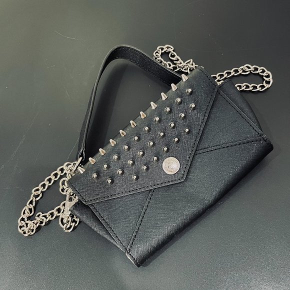 Rebecca Minkoff Silver Studded Black Wallet on Silver Chain - Picture 1 of 3